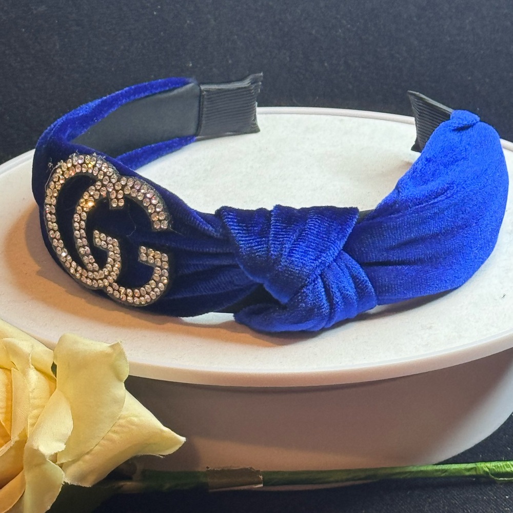 Blue Velvet Rhinestone Headband - Picture 2 of 8